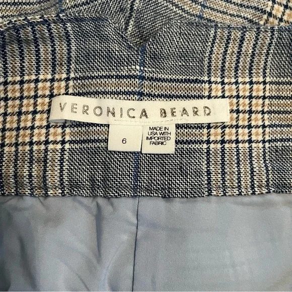 VERONICA BEARD Alicia Windowpane Plaid 100% Linen Shorts Pleated Blue Multi Sz6 - Picture 7 of 15